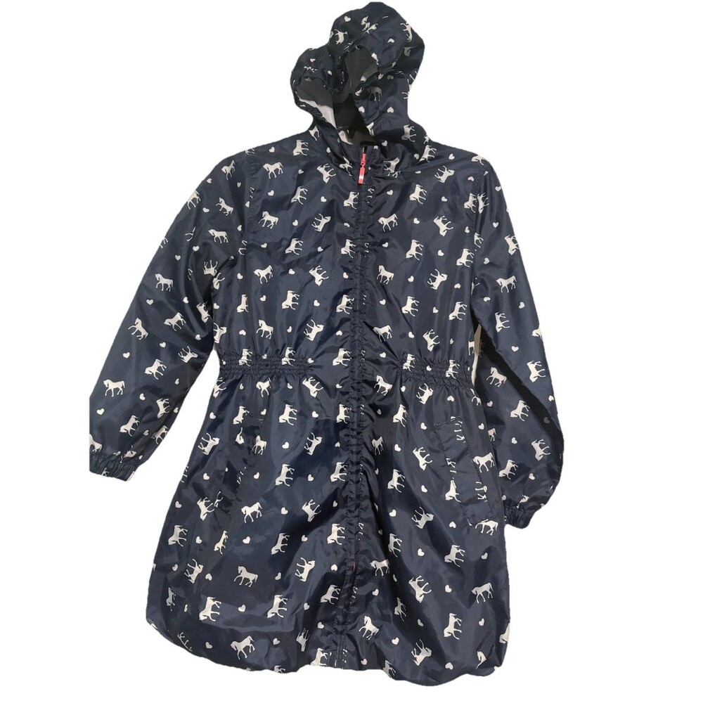 Girls Hooded Windbreaker Rain Jacket Horses Equestrian Sz US 10 Full Zip school